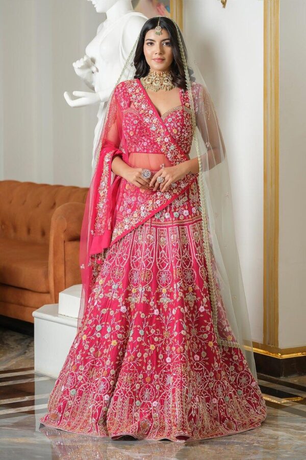 Pink Color Malai Satin Silk Fabric Sequence Work Bridal Lehenga