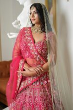Pink Color Malai Satin Silk Fabric Sequence Work Bridal Lehenga