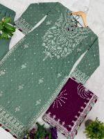 Pista Color Faux Georgette Fabric Embroidery Work Palazzo Suit