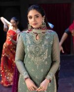 Pista Color Faux Georgette Fabric Embroidery Work Palazzo Suit