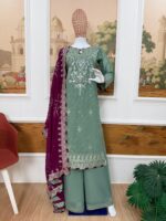 Pista Color Faux Georgette Fabric Embroidery Work Palazzo Suit