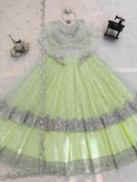 Pista Color Faux Georgette Fabric Sequence Work Lehenga Gown
