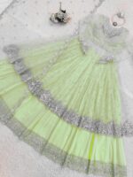 Pista Color Faux Georgette Fabric Sequence Work Lehenga Gown