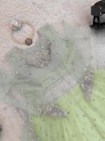 Pista Color Faux Georgette Fabric Sequence Work Lehenga Gown