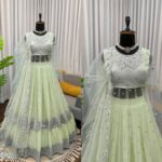 Pista Color Faux Georgette Fabric Sequence Work Lehenga Gown