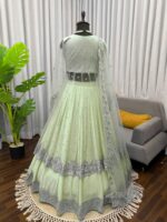 Pista Color Faux Georgette Fabric Sequence Work Lehenga Gown