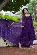 Purple Color Fendi Silk Fabric Sequence Work Suit