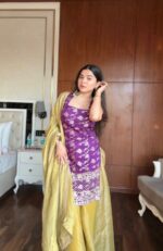 Purple Color Jacquard Fabric Sequence Work Palazzo Set