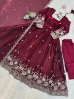 Rani Pink Color Fendi Silk Fabric Thread With Sequence Work Anarkali Suit
