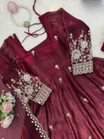 Rani Pink Color Fendi Silk Fabric Thread With Sequence Work Anarkali Suit