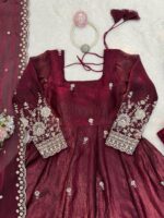 Rani Pink Color Fendi Silk Fabric Thread With Sequence Work Anarkali Suit