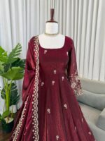 Rani Pink Color Fendi Silk Fabric Thread With Sequence Work Anarkali Suit