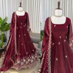 Rani Pink Color Fendi Silk Fabric Thread With Sequence Work Anarkali Suit