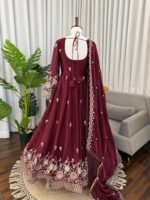 Rani Pink Color Fendi Silk Fabric Thread With Sequence Work Anarkali Suit