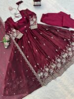 Rani Pink Color Fendi Silk Fabric Thread With Sequence Work Anarkali Suit