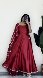 Rani Pink Color Japan Silk Fabric Gown