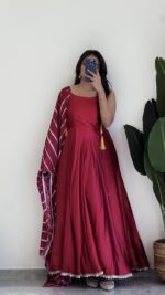 Rani Pink Color Japan Silk Fabric Gown