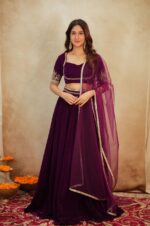 Rani Pink Color Velvet Fabric Sequence Work Lehenga