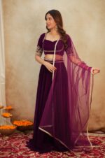 Rani Pink Color Velvet Fabric Sequence Work Lehenga