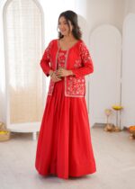 Red Color Chinon Silk Fabric Sequence Work Lehenga