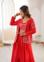 Red Color Chinon Silk Fabric Sequence Work Lehenga