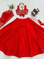 Red Color Chinon Silk Fabric Sequence Work Lehenga