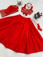 Red Color Chinon Silk Fabric Sequence Work Lehenga