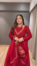 Red Color Chinon Silk Fabric Sequence Work Palazzo Set