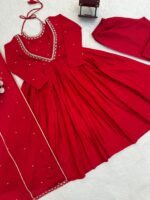 Red Color Chinon Silk Fabric Sequence Work Palazzo Set