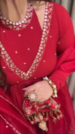 Red Color Chinon Silk Fabric Sequence Work Palazzo Set