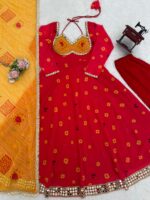 Red Color Faux Georgette Fabric Digital Print With Real Mirror Work Suit