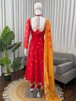 Red Color Faux Georgette Fabric Digital Print With Real Mirror Work Suit