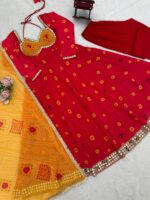 Red Color Faux Georgette Fabric Digital Print With Real Mirror Work Suit