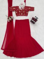 Red Color Faux Georgette Fabric Sequence Work Lehenga Saree