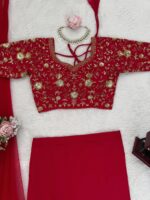 Red Color Faux Georgette Fabric Sequence Work Lehenga Saree