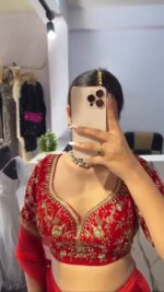 Red Color Faux Georgette Fabric Sequence Work Lehenga Saree