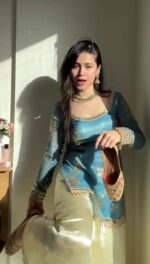 Sky Color Fendi Silk Fabric Sequence With Real Mirror Work Palazzo Set