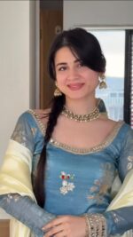 Sky Color Fendi Silk Fabric Sequence With Real Mirror Work Palazzo Set