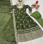 Special For Eid Mehandi Color Chinon Silk Fabric Sequence Work Anarkali Suit