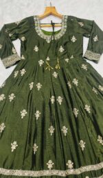 Special For Eid Mehandi Color Chinon Silk Fabric Sequence Work Anarkali Suit