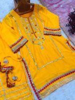 Special For Haldi Yellow Color Chinon Silk Fabric Sequence With Jari Work Sharara Set