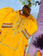 Special For Haldi Yellow Color Chinon Silk Fabric Sequence With Jari Work Sharara Set