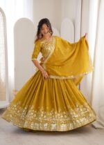Special For Haldi Yellow Color Shimmer Silk Fabric Sequence Work Lehenga