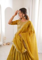 Special For Haldi Yellow Color Shimmer Silk Fabric Sequence Work Lehenga