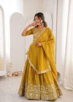 Special For Haldi Yellow Color Shimmer Silk Fabric Sequence Work Lehenga
