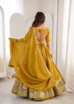 Special For Haldi Yellow Color Shimmer Silk Fabric Sequence Work Lehenga
