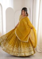 Special For Haldi Yellow Color Shimmer Silk Fabric Sequence Work Lehenga