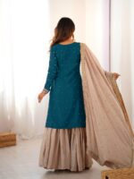 Teal Blue Color Chinon Silk Fabric Pearl Work Sharara Suit