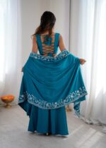 Teal Blue Color French Crepe Fabric Sequence Work Western Dhoti Style Lehenga