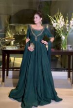 Teal Blue Color Georgette Fabric Sequence With Jari Work Gown